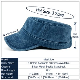 Masktide Oversize XXL Mens Washed Cotton Military Cadet Army Caps Basic Everyday Womens Classic Vintage Style Flat Top Hats