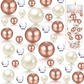 PNJHDZ 10000 Pcs Water Beads and 150 Pcs Pearl Beads for Vases, White and Rosegold Vase Filler Floating Pearls for Home Table Party Decor Wedding Centerpiece 8/14/20mm