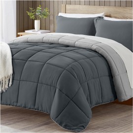 satisomnia King Size Comforter Set, Grey Bedding Comforters King Size, 3 Pieces Down Alternative Bed Comforter Lightweight, Soft Quilted Bed Set Breathable, Reversible All Season Bedding Sets Gray