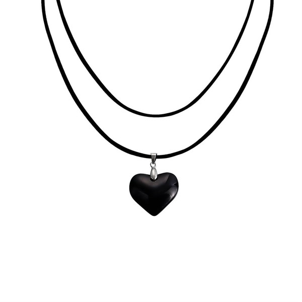JczR.Y Black Chunky Heart Choker Necklace Y2K Layered Chunky Puffy