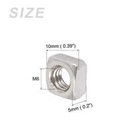 METALLIXITY Square Nuts (M6) Set of 25 304 Stainless Steel Hardware Nuts - For Furniture Making, Machinery Installation, Silver Tone