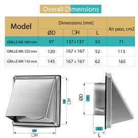 AIROPE Stainless Steel Air Vent Grille 100mm Weather Proof with Check Valve Perfect for Dryers, Cooker Hoods, Vents, Exhaust Pipes