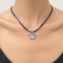 Wendalern Boho Gold Butterfly Choker Necklace Layered Black Leather Rope Butterfly Necklace Cubic Zirconia Butterfly Pendant Necklace Cute Enamel Butterfly Necklace Chain Jewelry for Women Girls