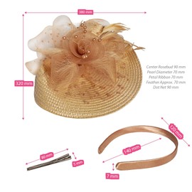 BUDUBIBI Fascinators Hat for Women, Vintage Mesh Derby Headband with Feather Hair Clip Headwear for Tea Party Wedding Cocktail(Khaki)