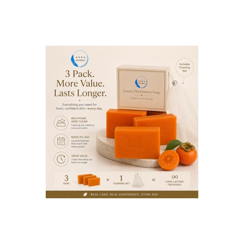 Persimmon Soap 3 Pack with Foaming Bag – Body Odor