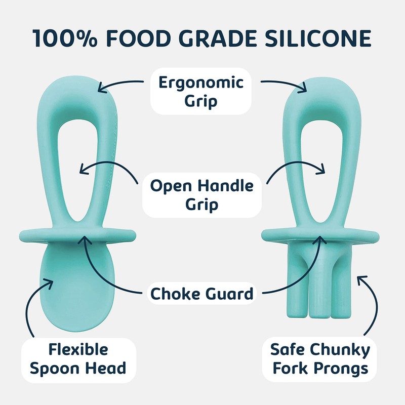 Tiny Twinkle Silicone Training Utensils - Baby Spoons and Baby