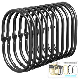 12 Pack Black Shower Curtain Hooks,Gold Shower Curtain Rings,Brushed Nickel Shower Curtain Hooks Rust Proof, Metal Rust Proof Anti-Drop Smooth Shower Hooks for Shower Curtain