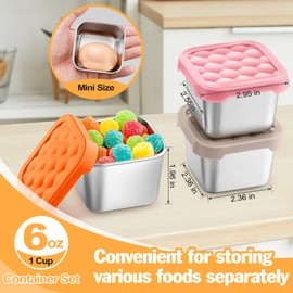 P&P CHEF 6oz Snack Containers Stainless Steel for Kids, 6 Pcs Small Snack Box Container with Silicone Lids, Reusable Metal Small Food Lunch Box for Kitchen/Travel/Outdoor, Stackable & Easy Open
