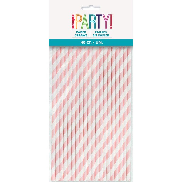 Lovely Pink Striped Paper Straws - 40 Count - Unique
