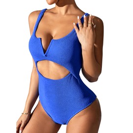 Dixperfect - Traje de baño de una pieza con espalda baja y espalda baja para mujer, estilo retro de los años 80 y 90, Azul Blanco, XL