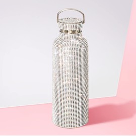TISHAA Bling Dazzling Stylish Rhinestone Refillable Reusable Stainless Steel Water Bottle (White 750 mL)