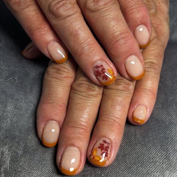 Fall Press on Nails Yellow French Tip Maple Leaves Square