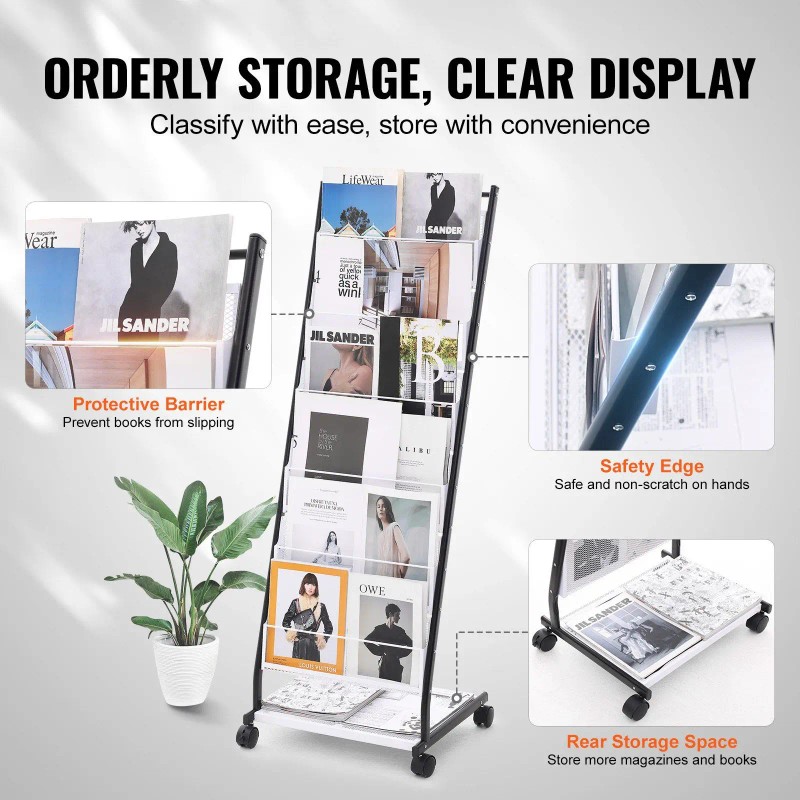 6-Tier Floor Standing Magazine Rack Display Stand Brochure and Newspaper