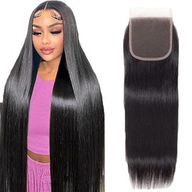 Tuheerst 4x4 Lace Closure Lace Closure Bresilienne Cheveux Humain Closure Bresilienne with Baby Hair Swiss Lace Free Part Real Hair Closure for Woman 24 Inches