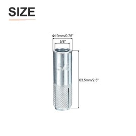 DTGN 5/8" x 2-1/2" Drop-in Anchors - 2 Pack - Good for Dry Walls Hollow Bricks Plaster - Carbon Steel Sleeve Anchors Tool Expansion Anchors - Silver