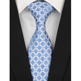 Secdtie Corbata de seda tejida jacquard a rayas grandes para hombre, Azul plateado, Talla única