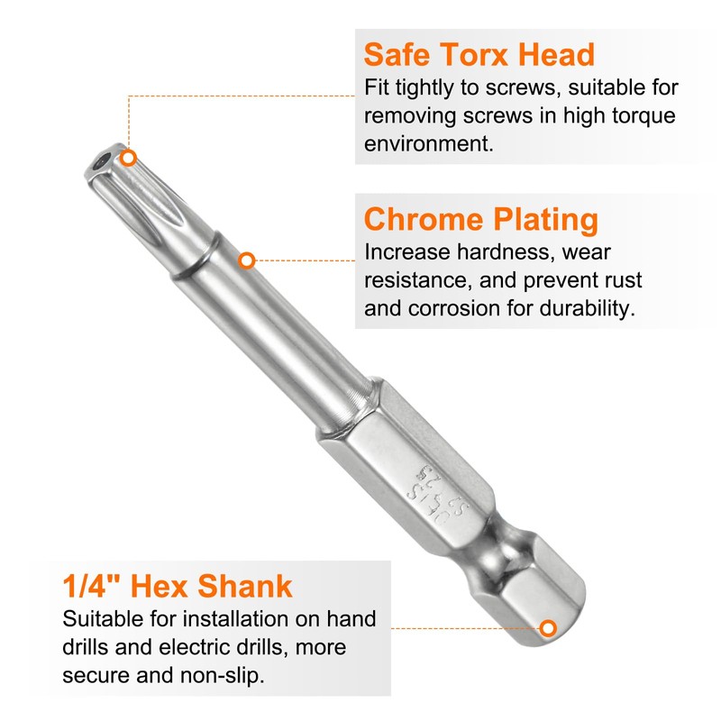 sourcing map T25 Security Torx Bit 1/4" Hex Shank 2"