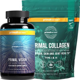 Primal Harvest Suplementos de colágeno en polvo y visión para mujeres y hombres Complejo de apoyo ocular y visión con luteína, paquete de zeaxantina