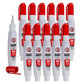 12 Pc Set Red Super Met-Al Fine Tip Paint Marker Pens Weatherproof 1.4mm Stroke Metal Stone Rubber Plastic Glass for Industrial Auto Arts AutoAndArt