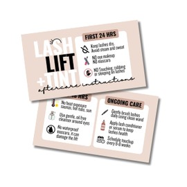 Cute Modern Lash Lift and tint Aftercare Cards - 55 Cards - Full Color high gloss front and back great for lash artist - lash lift aftercare - eyelash aftercare (Tan)