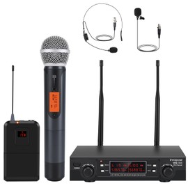innopow 200-Channel Wireless Microphones System, Wireless Lavalier Microphone, Dual UHF Bodypack Cordless Lavalier Mic System Set, Auto Scan, Long Range 200-240Ft, 16 Hours Ideal for Church