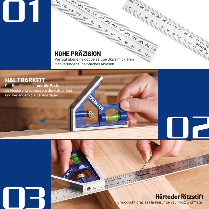 WORKPRO Try Square 300 mm & Triangular Carpenter's Square 180