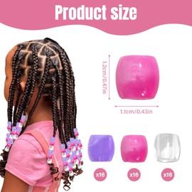 48 Pack Hair Beads for Braids - Pink, Transparent & Purple Pony Beads, Dreadlock and Braiding Accessories, Cute Hair Jewellery Making Kit for DIY Decorations & Party Styles