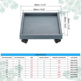 PATIKIL Square Planter Caddy with Wheels, 11.4 Inch Rolling Plant Stand Trolley Wheeled Plant Saucer Tray for Indoors Outdoors Heavy Plants, Gray
