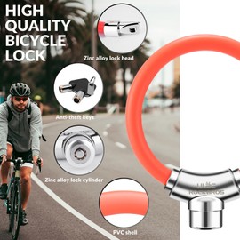 ROCKBROS Bike Lock High Security Cable Lock 300mm/12mm Heavy Duty Cycle Lock with 3 Keys for Bicycle, Motorbike, Scooter, Skateboard, Gate, Door, Fence