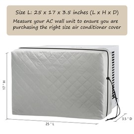 Indoor Air Conditioner Cover AC Unit Window Cover for Inside Double Insulation with Elastic Drawstring 25.5L x 17.5H x 3.5D inches Grey