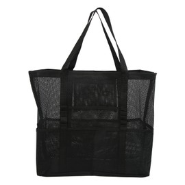 Beach Bag Large Capacity Quick Drying Soft Foldable Multi Pocket Black Shoulder Mesh Pool Bag for Travel