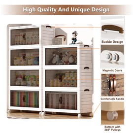 Stackable Storage Bins with Lids,165QT Closet Organizers and Storage,Collapsible Storage Bins with Wheels,Magnetic Suction Door Plastic Organizers and Storage for Closet,Bedroom, White(3 Tiers）