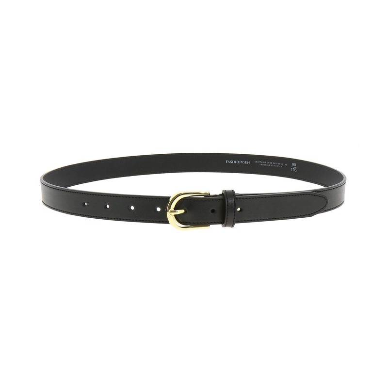 FASHIONGEN - LUNA Women's Italian Leather Belt, Black (gold buckle)