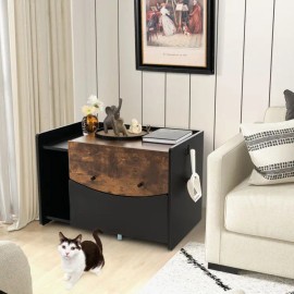 Cat Litter Box Enclosure with Convenient Pull-Out Drawer FeatureColor: Black Color