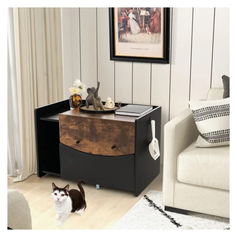 Cat Litter Box Enclosure with Convenient Pull-Out Drawer FeatureColor: Black