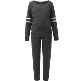 Sawpy Maternity Nursing Pajamas Set Breastfeeding Sleepwear Suit Nursing Pjs Set Long Sleeve Top Pajama Pants Grey 2xl