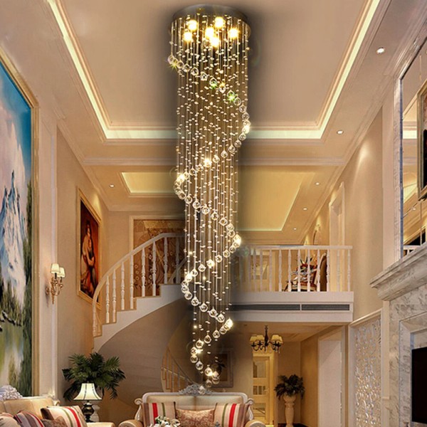 Unbranded Modern Luxury Crystal LED Chandelier Rain Drop Spiral Ceiling