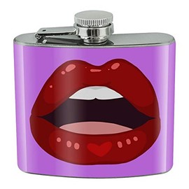 Seductive Luscious Open Mouth Lips Stainless Steel 5oz Hip Drink Kidney Flask
