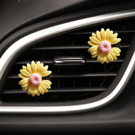 2 Pieces Daisy Flower Air Vent Clip Cute Car Air Freshener Clip Boho Car Air Outlet Decorations Charm Car Inter Decor Accessories for Girls Women