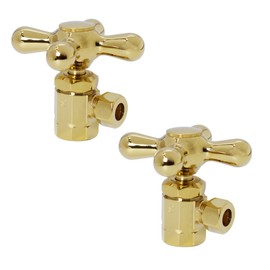 Westbrass D103X-2-01 Cross Handle Angle Stop Shut Off Valve, 1/2" IPS Inlet with 3/8" Compression Outlet, PVD Polished Brass (2-Pack)