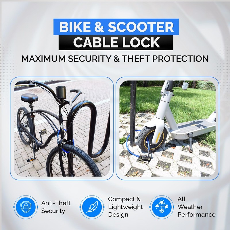 DocksLocks Anti-Theft Security Cable Lock, Blue, 2ft, Combination Lock, Weather