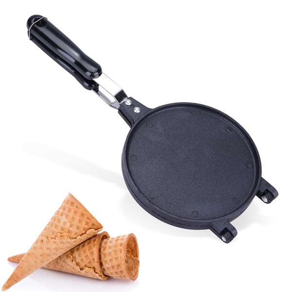 Waffle Cone Maker,Egg Roll Pan Non Stick Egg Roll Waffle Cone Machine with Long Handle Aluminum Alloy Egg Roll Machine Crepe Maker Ice Cream Cones Maker Kitchen Baking Tool for Gas Stove