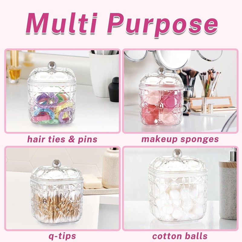JynJyn 2-Pack Scrunchies Holder, 30oz Q-tip Holder, Plastic Bathroom Canisters,