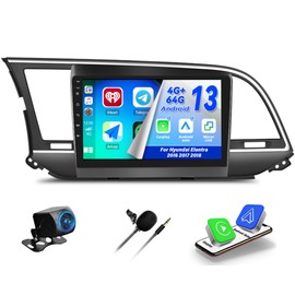 CAMECHO 4G+64G 8 Core Android 13 Car Stereo for Hyundai Elantra (AD) 2016-2018, 9" Touch Screen Car Radio with Carplay Android Auto Bluetooth,32EQ/FM/RDS,GPS,DSP,WiFi, 59 UI + Backup Camera