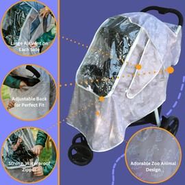Mommy's Helper Universal Stroller Weather Cover with Zoo Animal Design - Machine Washable Stroller Canopy, Waterproof Stroller Cover, Stroller Weather Shield for Ultimate Rain Protection, Grey
