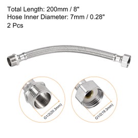sourcing map 8 Inch Long Faucet Supply Line Connector, 2pcs G1/2 Female Compression Thread x G1/2 Male Connector Straight Thread 304 Stainless Steel Water Supply Hose Line