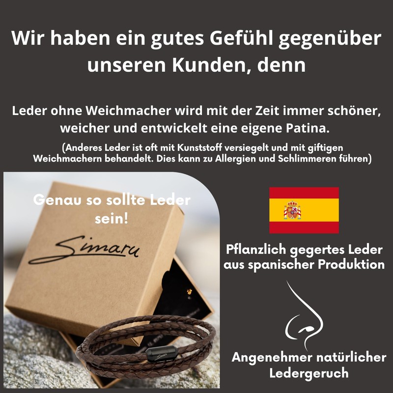 Simaru Unisex Leather Bracelet Made in Germany, Genuine Leather Wrap