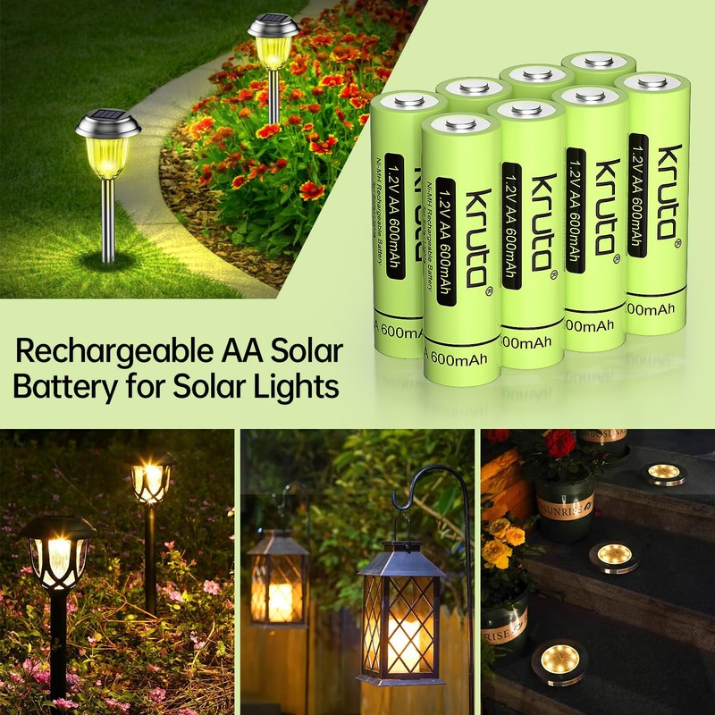 Kruta Rechargeable AA Battery for Outdoor Solar Lights, 12 Pack