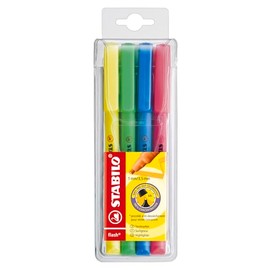 Resaltador STABILO flash - Paquete de 4 - Amarillo, Verde, Azul, Rosa