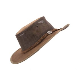 Barmah Real Australian Leather Cooler Hat. Original Hat-in-a-Bag. Made in Australia. Hickory (Medium)